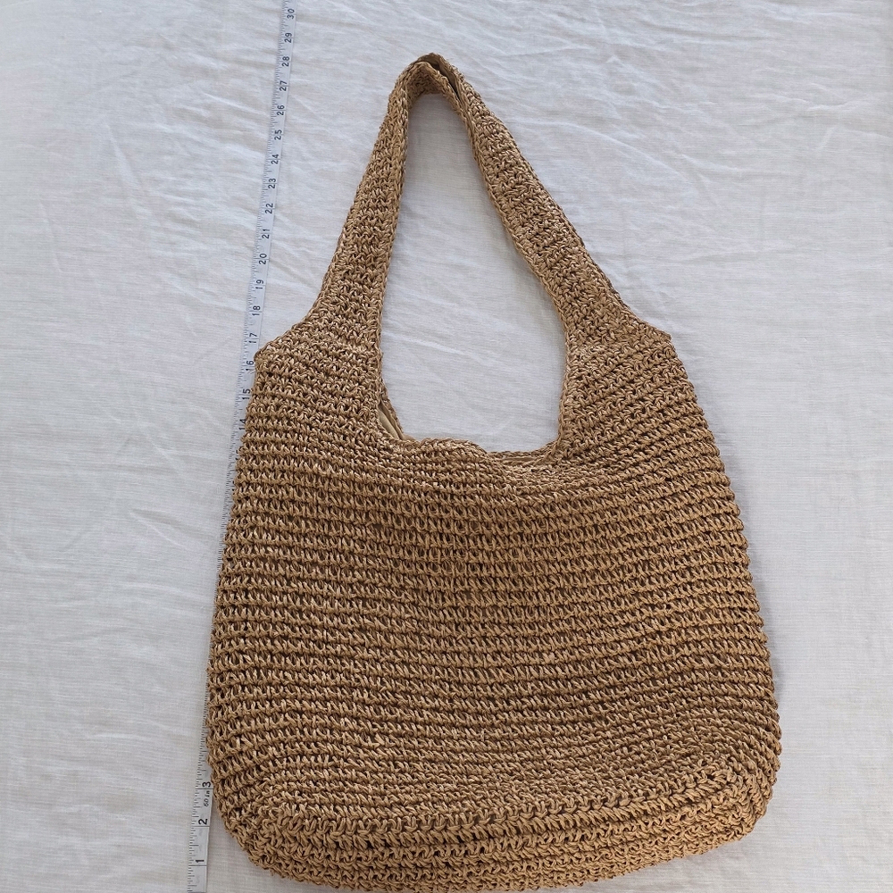Woven Straw Tote Bag in Natural Beige - Casual Shoulder Tote - Picture 10 of 13